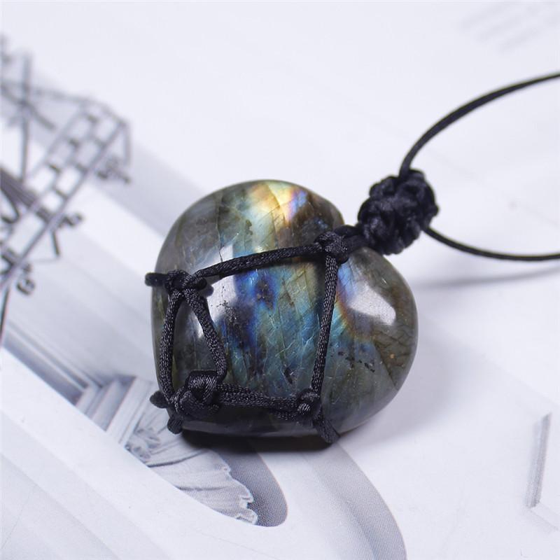 Rope Labradorite Heart Shaped Pendant For Decoration