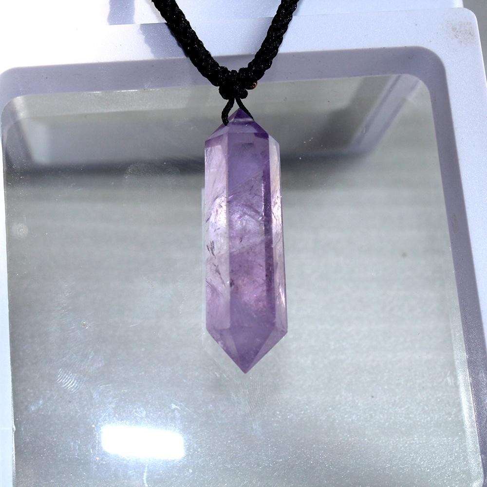 Natural Amethyst Column Double Point Pendant
