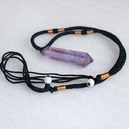 Natural Amethyst Column Double Point Pendant