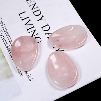 Piedra pulida de cristal de cuarzo rosa natural para masaje de pulgares