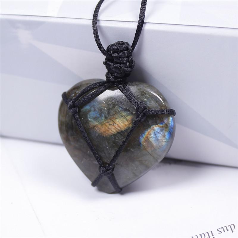 Rope Labradorite Heart Shaped Pendant For Decoration