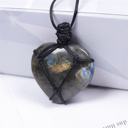 Rope Labradorite Heart Shaped Pendant For Decoration