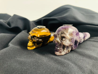 Carved Crystal Smoke Tobacco Pipes,Natural Healing Stone Skull Carving Crafts