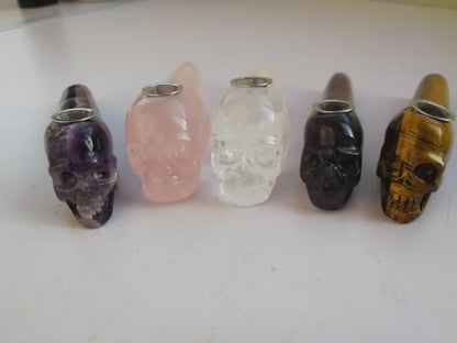 Carved Crystal Smoke Tobacco Pipes,Natural Healing Stone Skull Carving Crafts