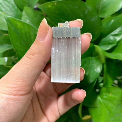 Selenite Strip Silver Pendant