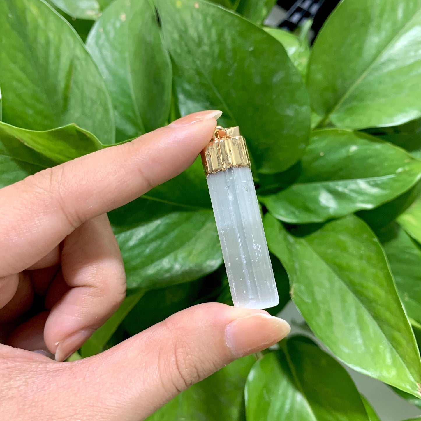 Selenite Strip Gold Pendant