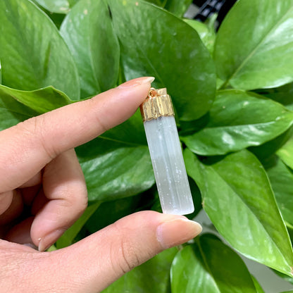 Selenite Strip Gold Pendant