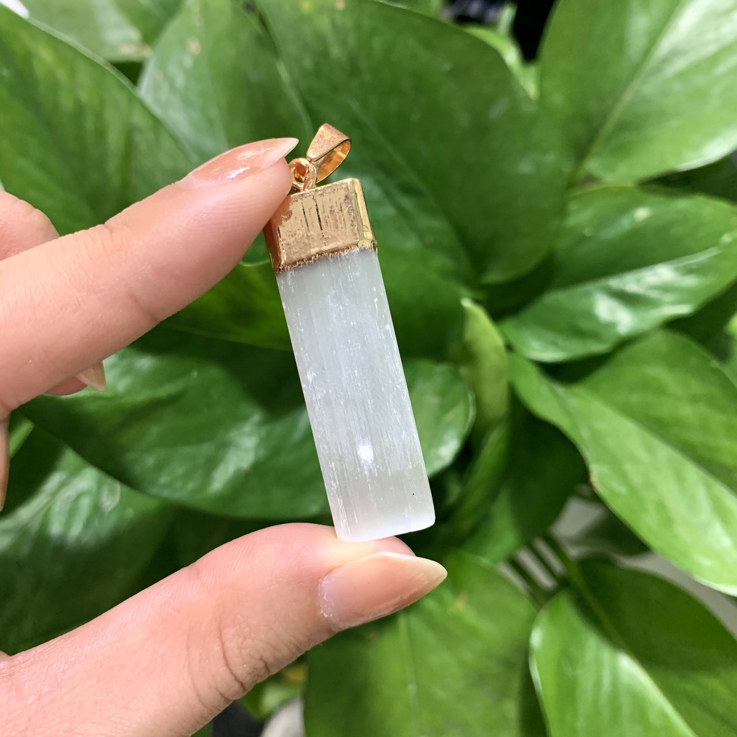 Selenite Strip Gold Pendant