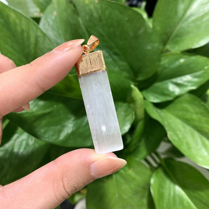Selenite Strip Gold Pendant