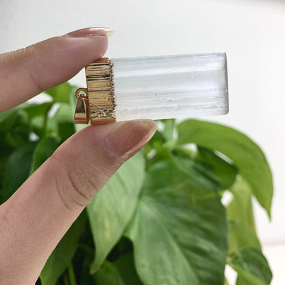 Selenite Strip Gold Pendant