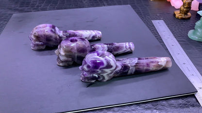 Carved Crystal Smoke Tobacco Pipes,Natural Healing Stone Skull Carving Crafts