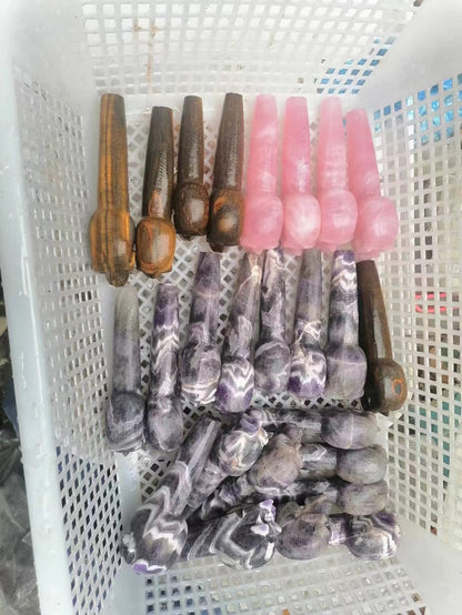 Carved Crystal Smoke Tobacco Pipes,Natural Healing Stone Skull Carving Crafts