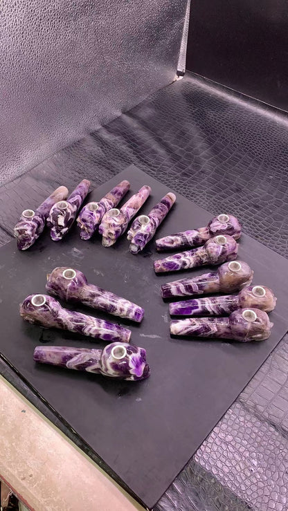 Carved Crystal Smoke Tobacco Pipes,Natural Healing Stone Skull Carving Crafts