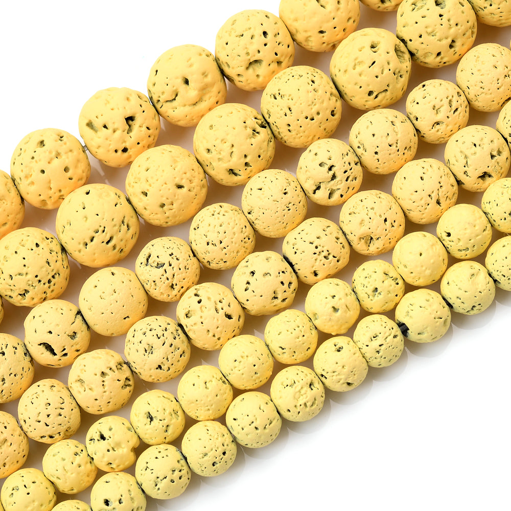 Yellow Round Lava Bead for Jewelry Making